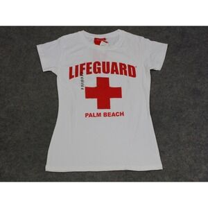 Lifeguard Shirt Womens XL White Red Palm Beach Souvenir Florida Vacation Tee